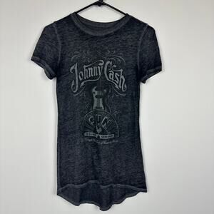 Sun Record Company Womens Johnny Cash Guitar Crewneck Grey Wash T-Shirt XS